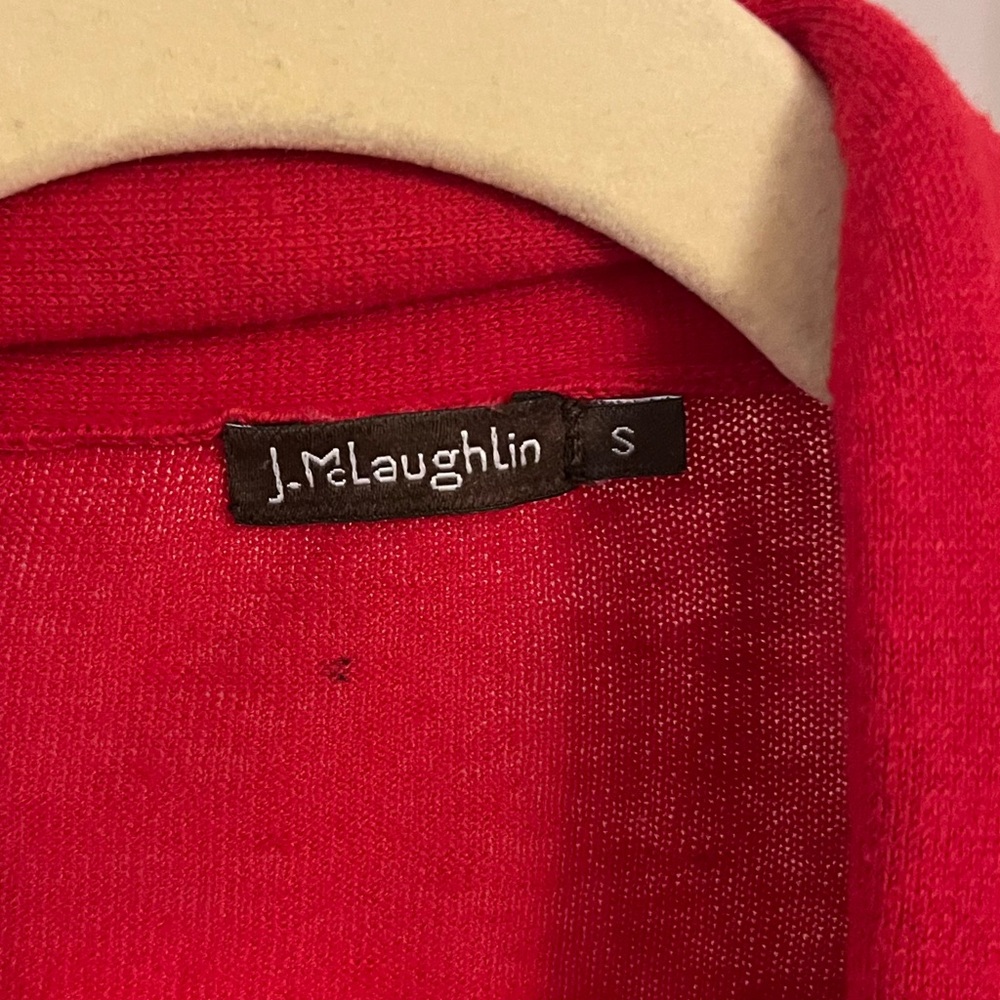 J McLaughlin open front Valentine red‎ 3/4 sleeve cardigan sweater women’s small - Picture 4 of 6